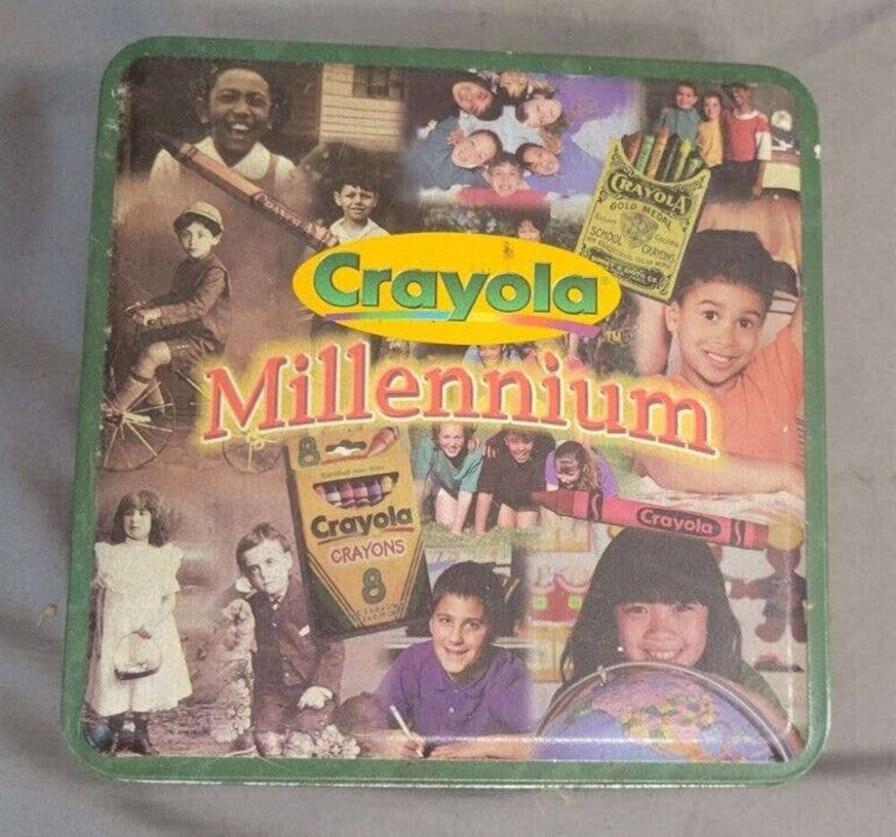 Vintage Crayola Collectible Tin - Millennium With 64 Ct Crayons Opened